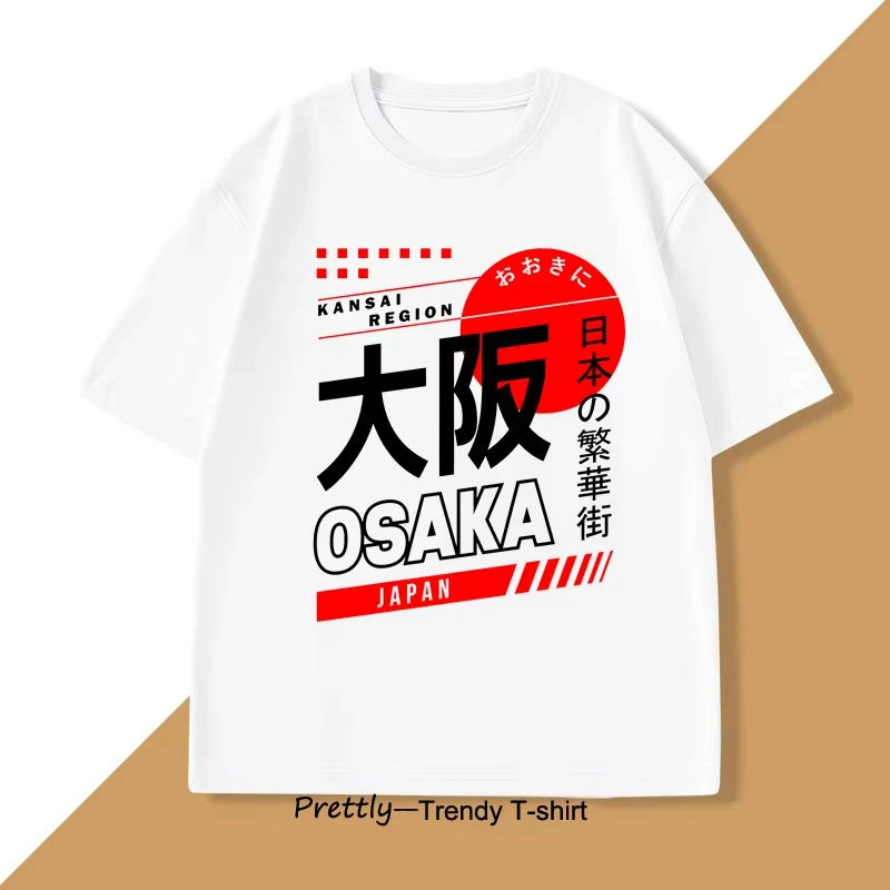 Camiseta Feminina Estilo Japonês Osaka, Moda Vintage, Street Wear, Algodão com Estampa Gráfica, Manga Curta, Harajuku