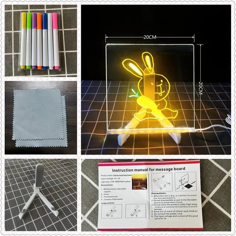 Lousa LED Acrílica Iluminada – Criatividade Brilhante para Crianças