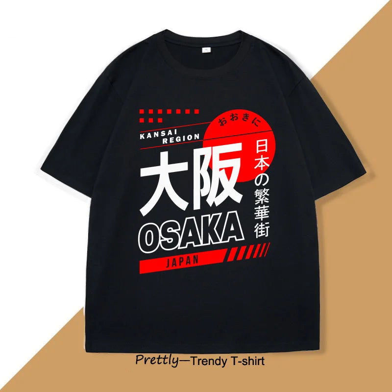 Camiseta Feminina Estilo Japonês Osaka, Moda Vintage, Street Wear, Algodão com Estampa Gráfica, Manga Curta, Harajuku