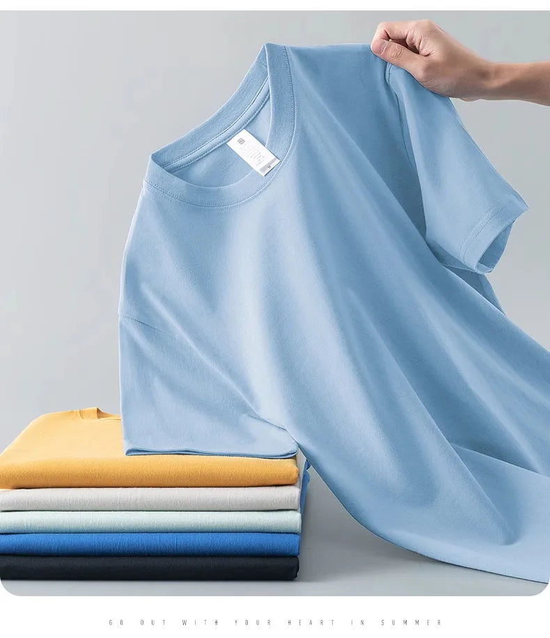 Camiseta Unissex de Algodão Puro, Manga Curta, Gola Redonda, Solta, Cor Lisa Branca – Masculina e Feminina