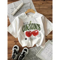 Camiseta Feminina Cereja com Estampa de Corações e Cerejas, Gola O, Manga Curta, Roupas Casuais Kawaii para Mulheres