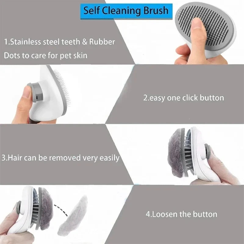 Pente Auto-Limpante para Pelos de Pets – Grooming Fácil e Sem Bagunça