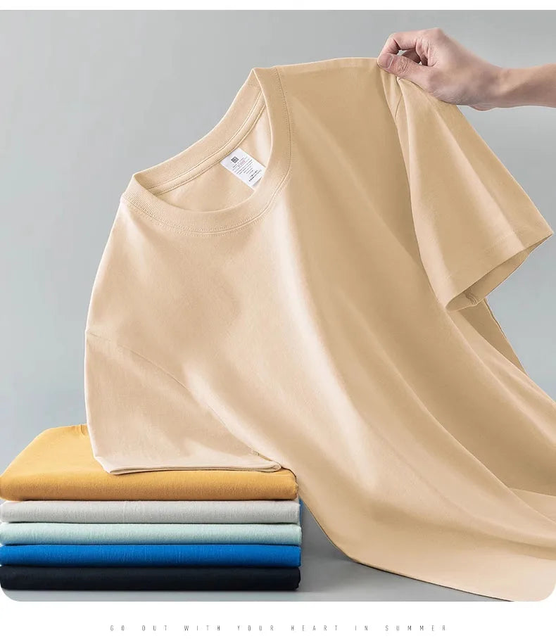 Camiseta Unissex de Algodão Puro, Manga Curta, Gola Redonda, Solta, Cor Lisa Branca – Masculina e Feminina