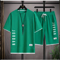 Conjunto de roupa esportiva de verão: camiseta casual + shorts para homens, soltinho e confortável, conjunto masculino tipo waffle (jogger)