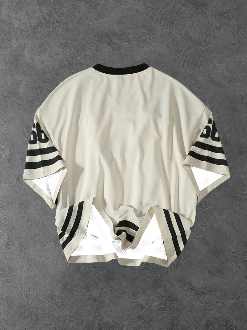 Camiseta Masculina Casual, Gola Careca, Estampa do Alfabeto Chicago, Poliéster, Pulôver para Verão, Uso Diário, Rua / Street Wear