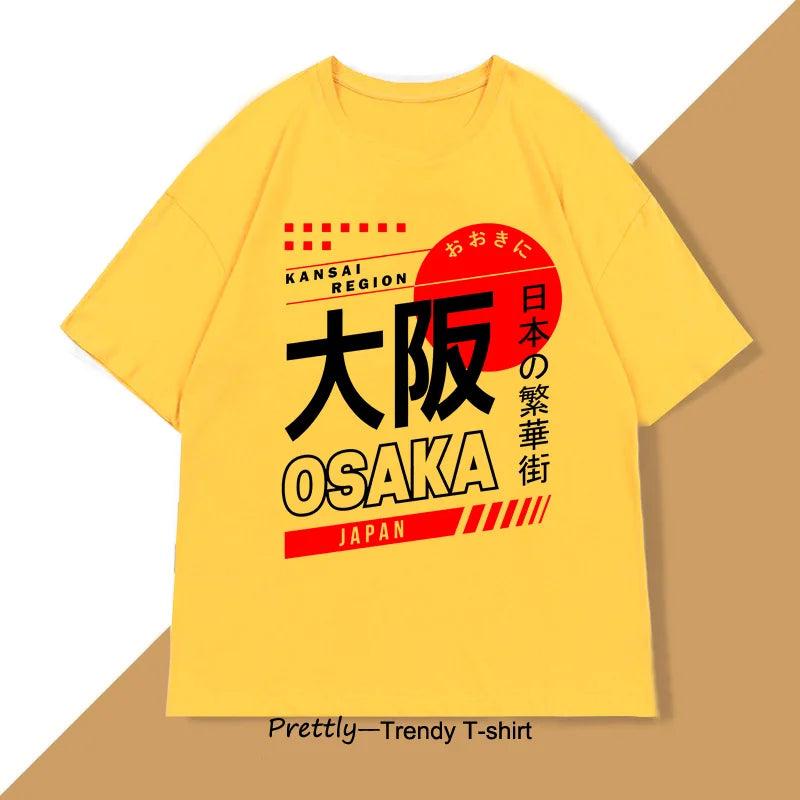 Camiseta Feminina Estilo Japonês Osaka, Moda Vintage, Street Wear, Algodão com Estampa Gráfica, Manga Curta, Harajuku
