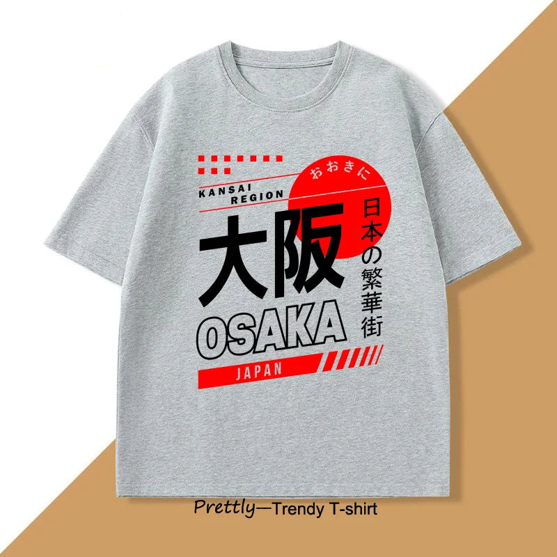 Camiseta Feminina Estilo Japonês Osaka, Moda Vintage, Street Wear, Algodão com Estampa Gráfica, Manga Curta, Harajuku