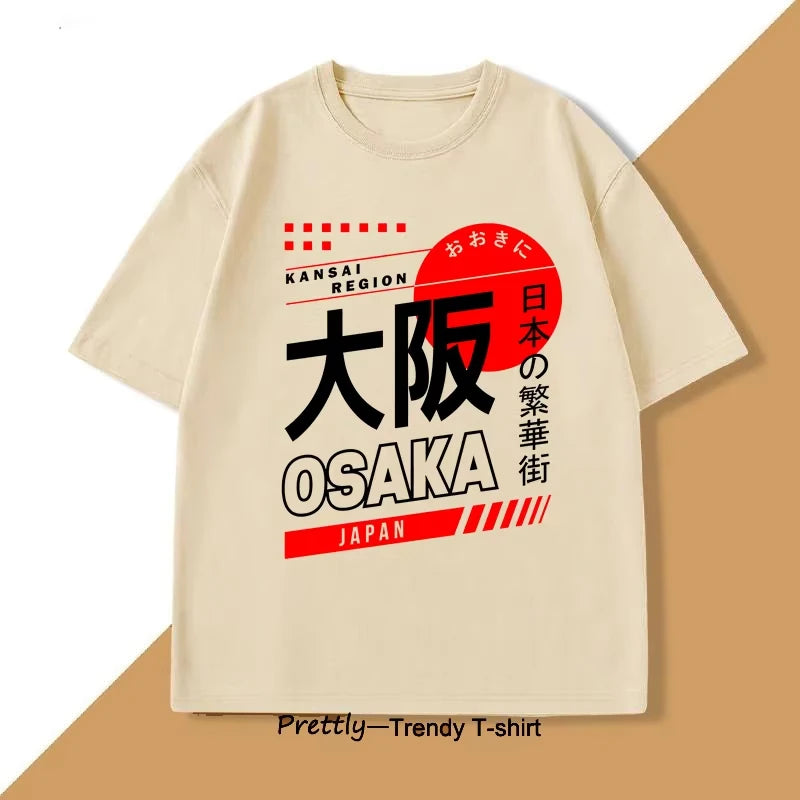 Camiseta Feminina Estilo Japonês Osaka, Moda Vintage, Street Wear, Algodão com Estampa Gráfica, Manga Curta, Harajuku